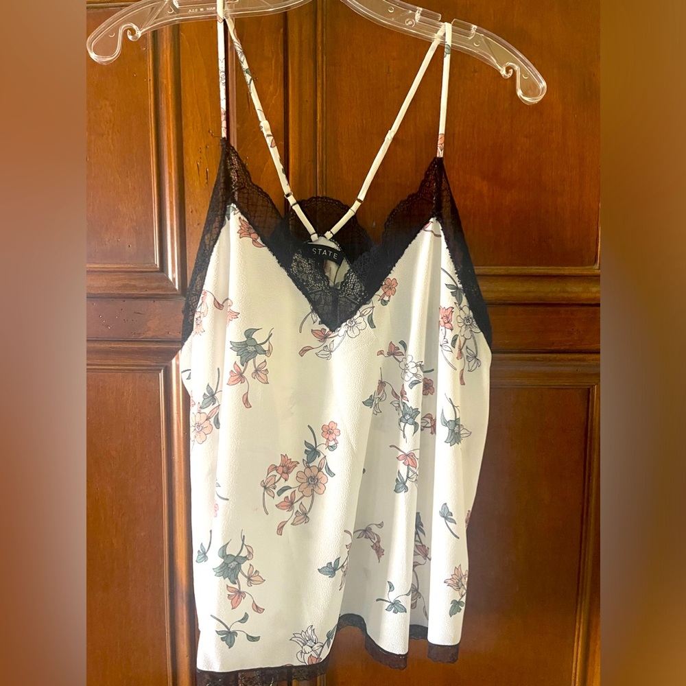 1.State floral camisole with black lace trim